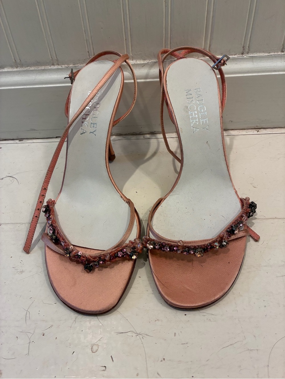 Badgley Mischka Vintage Pair of Pink Satin Stiletto Sandals